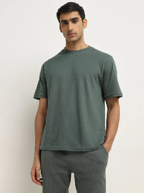 WES Lounge Dark Green Striped Relaxed-Fit T-Shirt Sophisticated Men's 