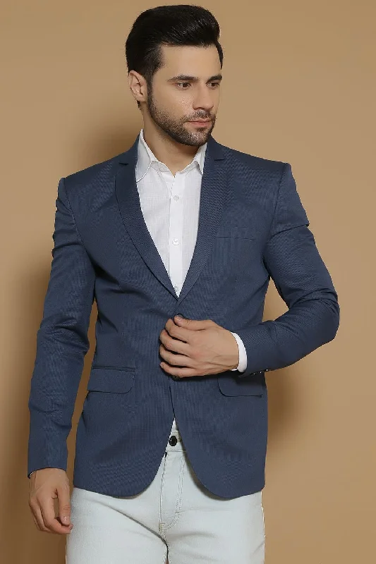 Poly Viscose Blue Blazer Tailored