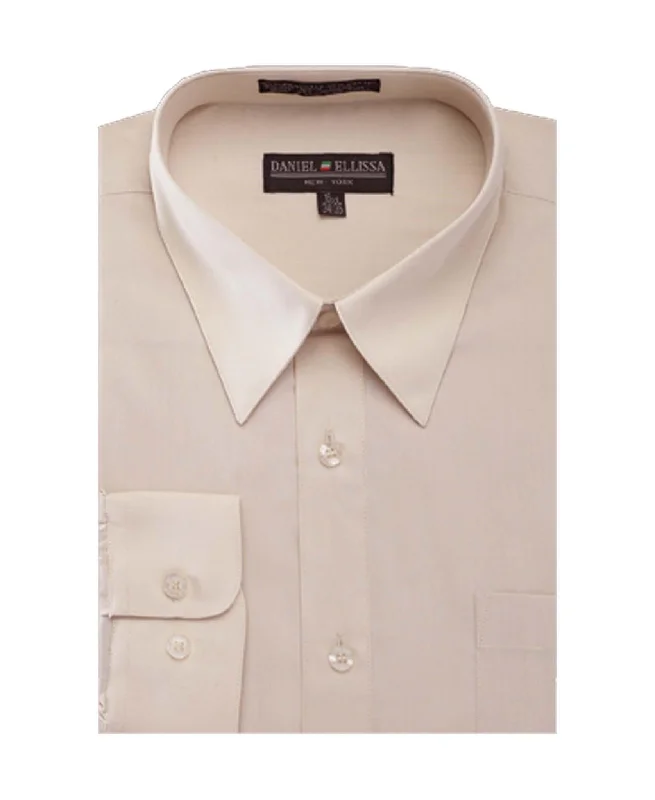 Men's Basic Dress Shirt  with Convertible Cuff -Color BEIGE Sleek Men's Metallic