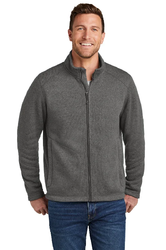 Port Authority Mens Arc Pill Resistant Sweater Fleece Full Zip Jacket - Heather Smoke Grey - New Cool Men's Skate