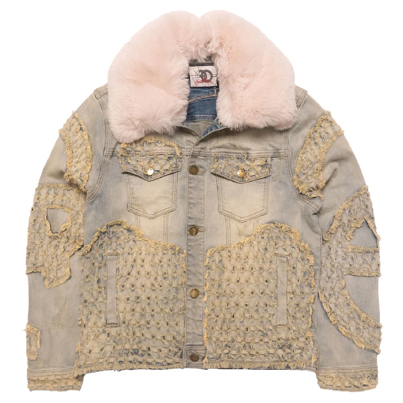 F1023 Frost Tattered Denim Jacket - Dirt Cozy Men's Winter