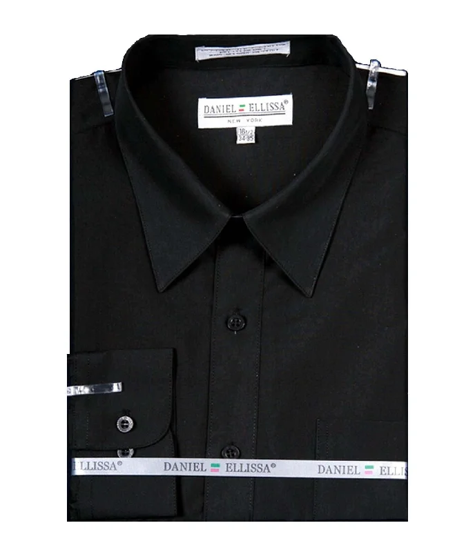 Men's Basic Dress Shirt  with Convertible Cuff -Color Black Elegant Men's Formal 