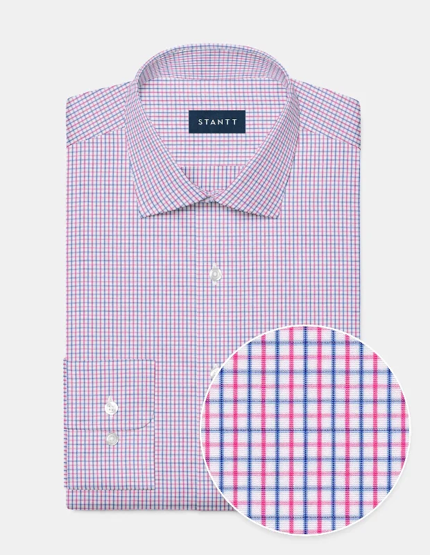 Wrinkle-Resistant Poplin - Pink and Light Blue Tattersall Trendy Men's Oversized