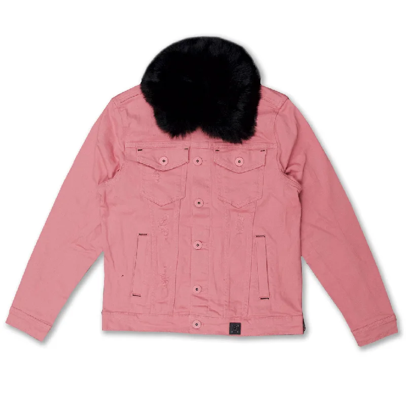 M1061 Makobi Doll Denim Jacket with Fur Collar - Salmon Preppy Men's College