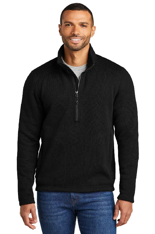 Port Authority Mens Arc Pill Resistant Sweater Fleece 1/4 Zip Jacket - Deep Black - New Cool Men's Distressed