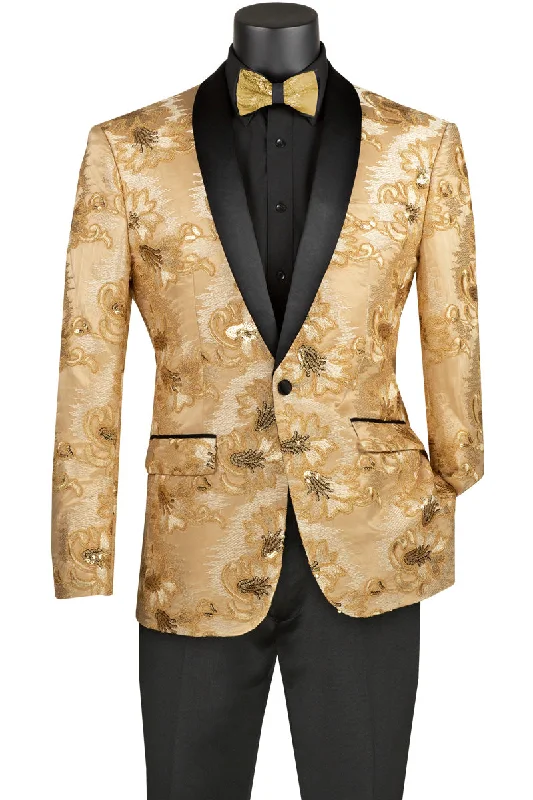 Wilde Wear Collection: Champagne-Beige Embroidery Single Breasted Slim Fit Blazer Dynamic Men's High