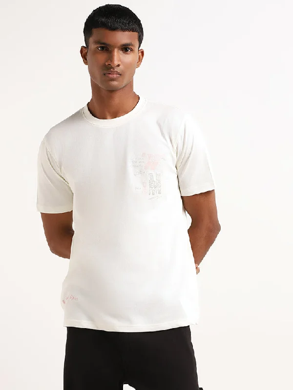 Nuon White Printed Slim Fit T-Shirt Polished Men's Silk