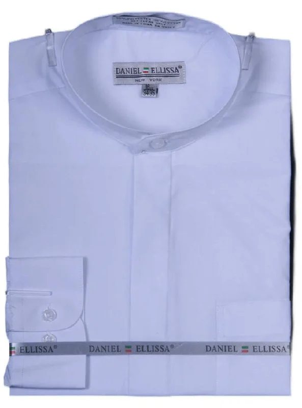 Banded Collar Dress Shirt, White Bold Men's Statement