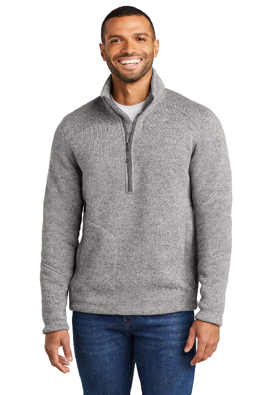 Port Authority Mens Arc Pill Resistant Sweater Fleece 1/4 Zip Jacket - Heather Deep Smoke Grey - New Elegant Men's Cashmere