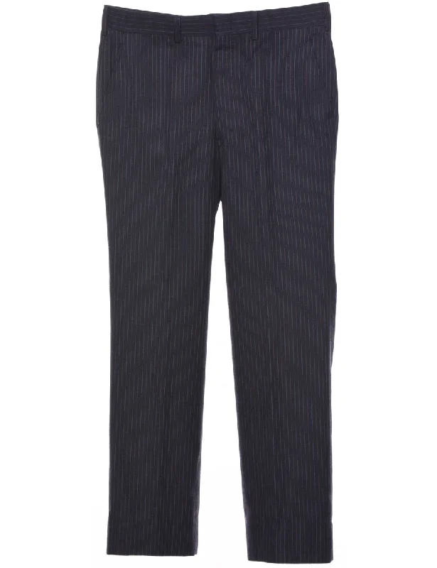 Pinstriped Navy Trousers - W33 L31 Trendy Men's Oversized