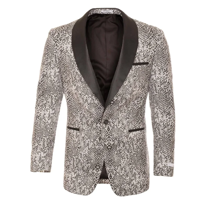 Ash Black and White Snake Skin Tuxedo Blazer Traditional Men's Wool