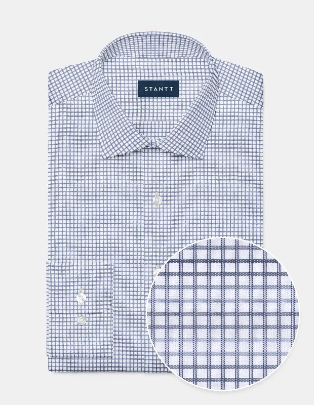 Wrinkle-Resistant Twill - Navy Grid Check British Gentleman Style