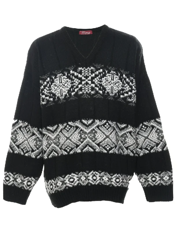 Nordic Black Jumper - L Masculine Men's Thick