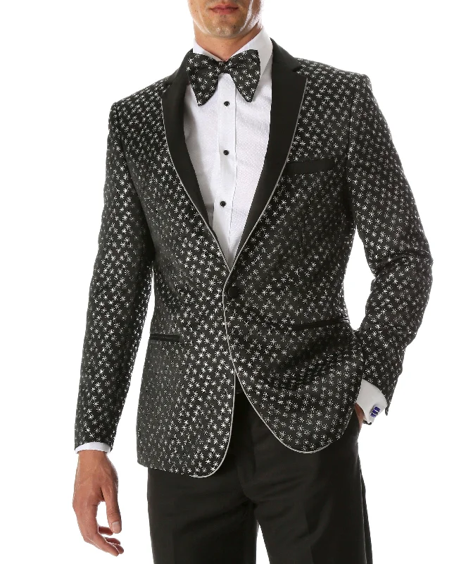 Mens Pronto Silver Star Modern Fit Tuxedo Blazer Cclassic Men's Tweed