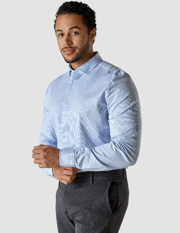 Classic Shirt Light Blue Stripes Slim Refined Men's European