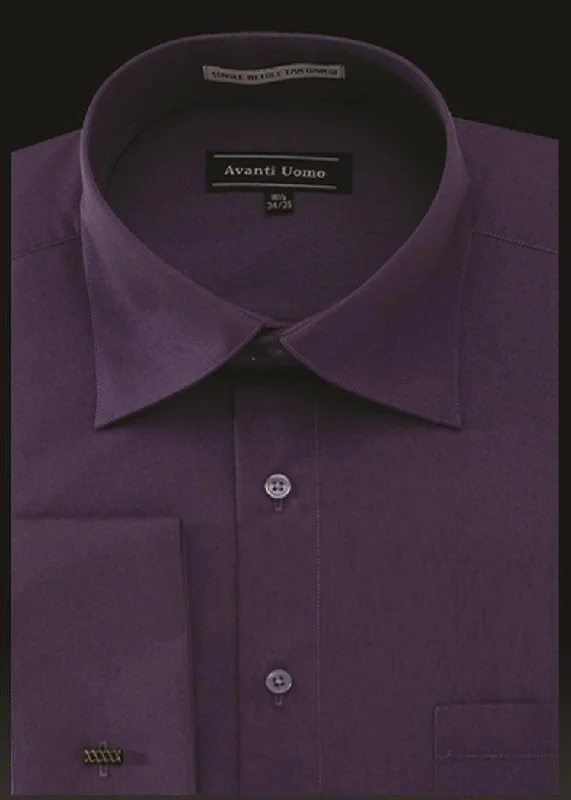 Men's French Cuff Dress Shirt Spread Collar- Prune Sharp Men's Italian