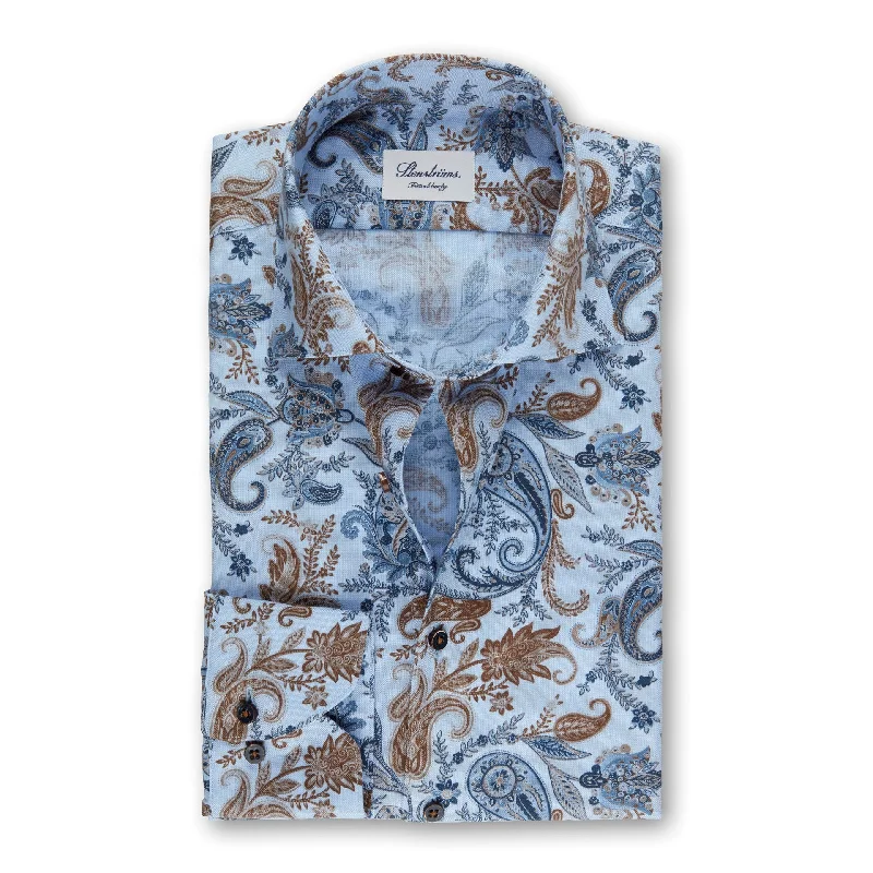 Stenstroms Light Blue Paisley Fitted Body Shirt Refined Men's Hand