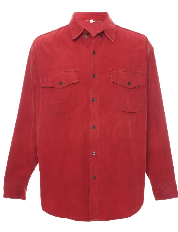 Corduroy Red Shirt - L Casual Men's Loose