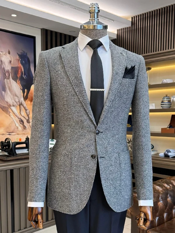 Grey Single Breasted Blazer Artistic Men's Hand