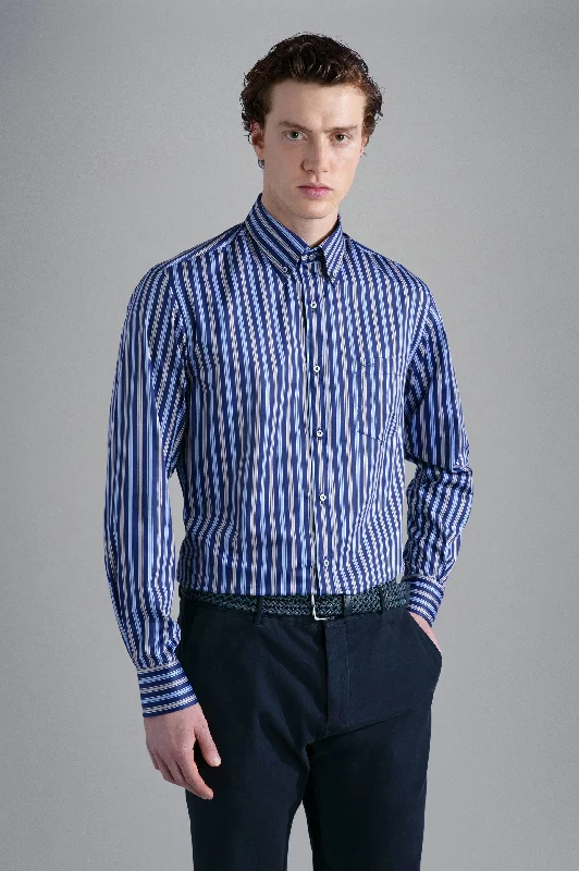 Cotton Satin Blue Shirt 13313054 Monochromatic Office Style