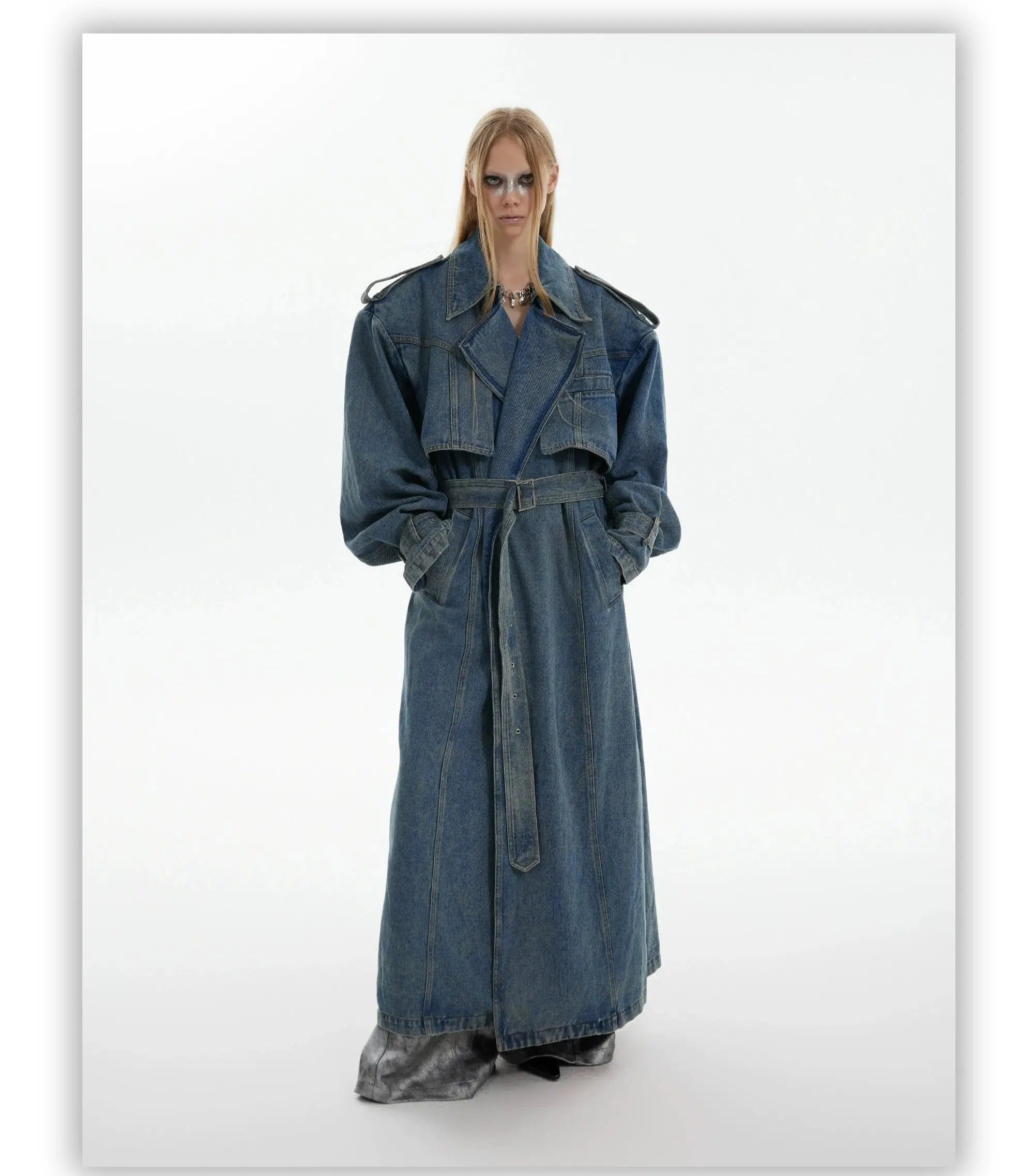 Button Details Denim Trench Coat Earthy Men's Sustainable 