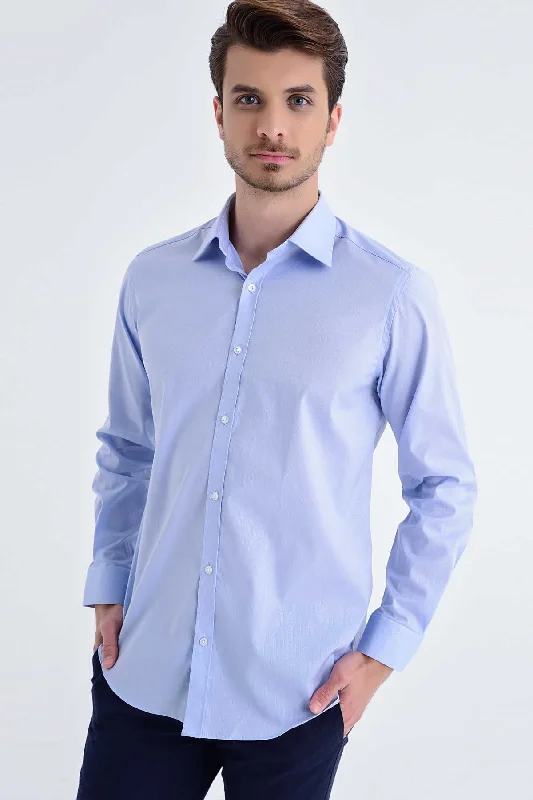 Regular Fit Long Sleeve Cotton Blend Light Blue Dress Shirt Organic