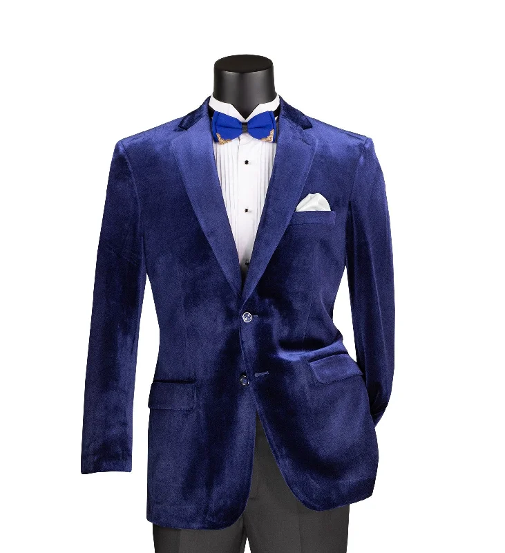 Countess Collection: Sapphire Velvet Solid Color Single Breasted Regular Fit Blazer Bold Men's Animal