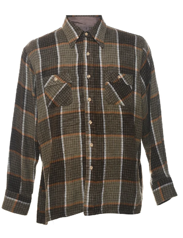 Brown, Green & Orange Flannel Checked Shirt - L Sleek Men's Contemporary 