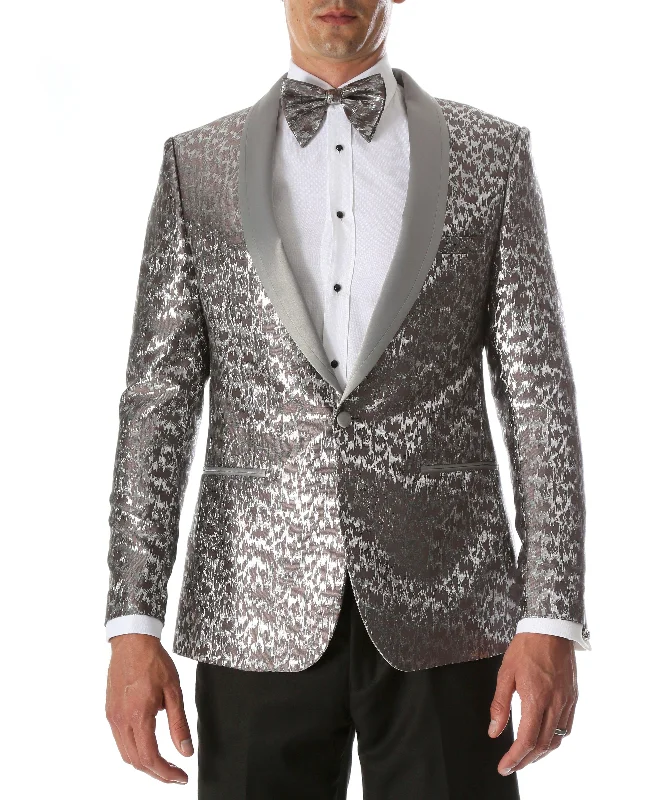 Men's Webber Silver Modern Fit Shawl Collar Tuxedo Blazer Cool Men's Distressed