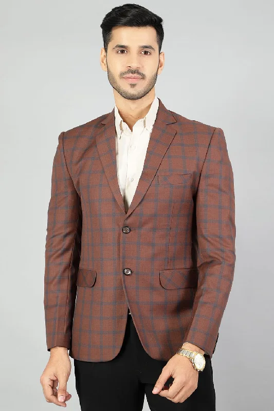 Poly Wool (by Raymonds Mills) Checkered Brown Blazer Luxurious Men's High