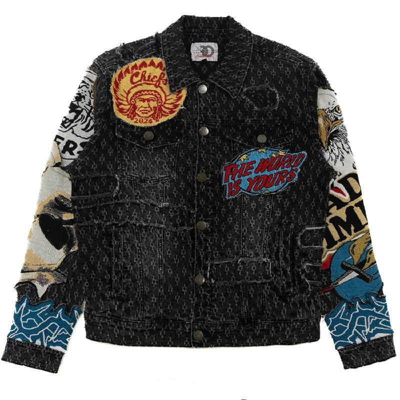 F1055 Brave Heart Denim Jacket - Black Elegant Men's Formal 