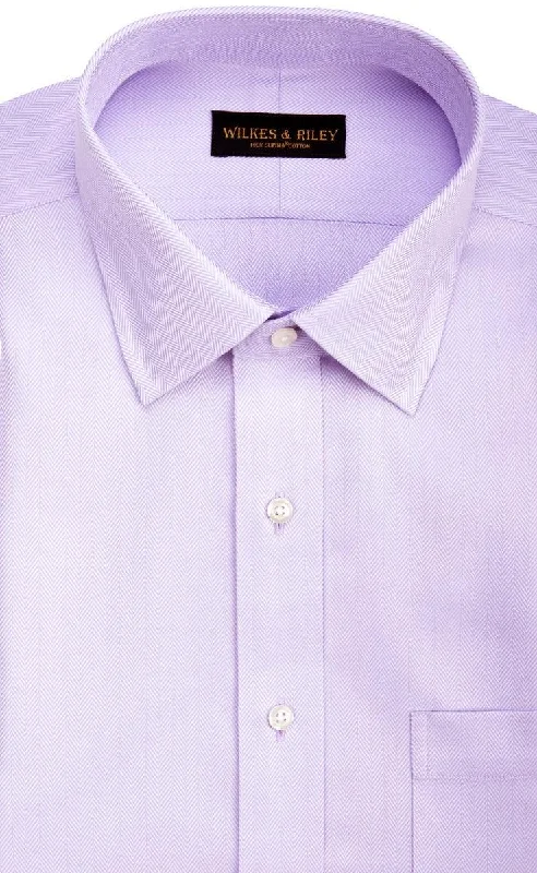 Wilkes and Riley Classic Fit Spread Collar Non-Iron Dress Shirt Lavender Herringbone Athletic Men's Compression