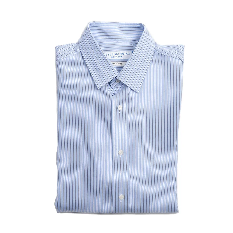 Easy Care Dress Shirt Standard Fit - Navy Blue White Stripe Streetwear Style