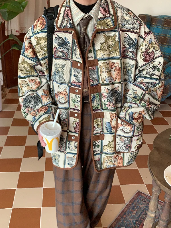 Vintage Cat Print Jacket Laid