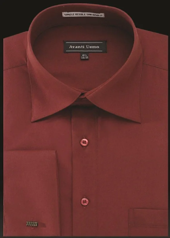 Men's French Cuff Dress Shirt Spread Collar- Fire Brick Bold Men's Statement