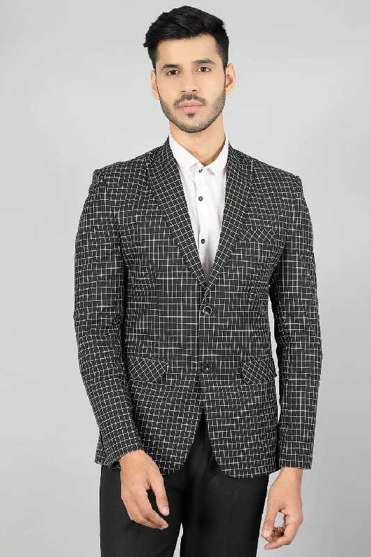 Poly Viscose (by Raymonds Mills) Checkered Black Blazer Traditional Men's Country