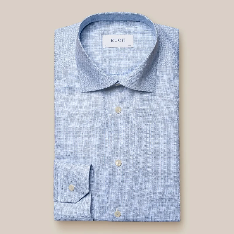 Light Blue Check Signature Oxford Contemporary Fit Shirt - ETON Refined Men's Classic 