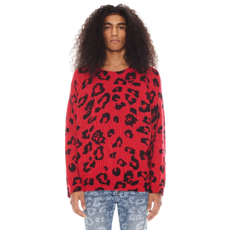 Crew Neck Sweater In Cheetah Trendy Men's Oversized