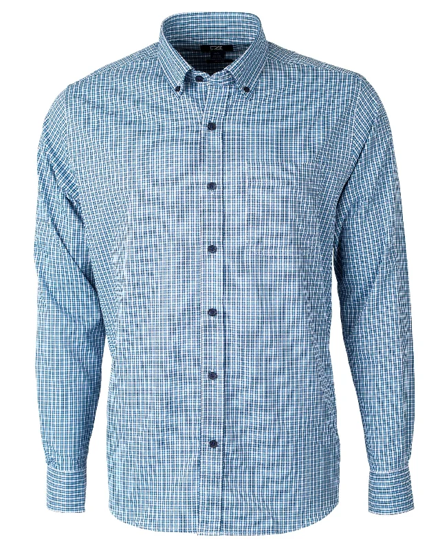 Cutter & Buck Versatech Multi Check Stretch Dress Shirt Atlas Blue Sleek Men's Contemporary 