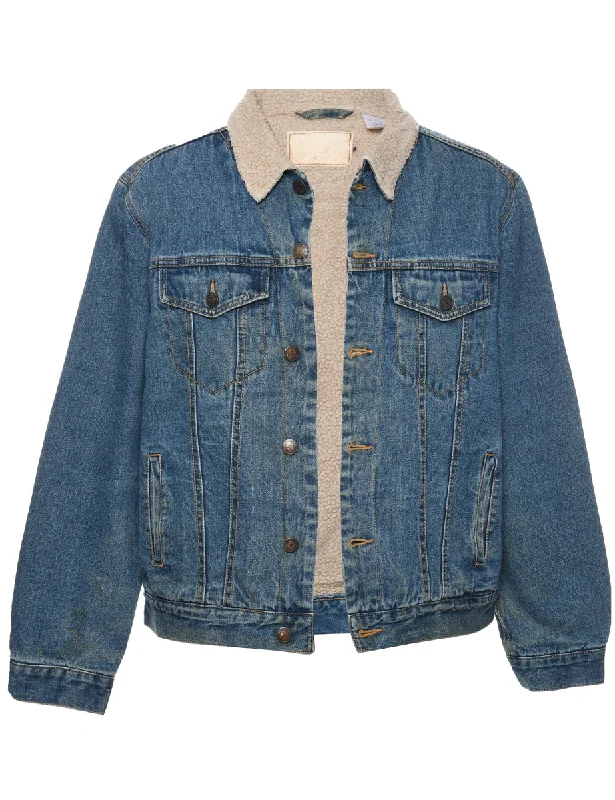 Button Front Shearling Denim Jacket - L Modern Men's Tech