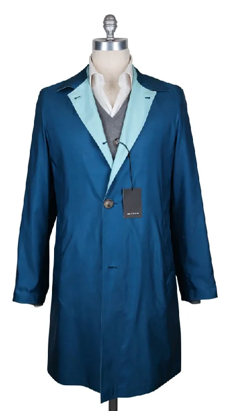 Kiton Blue Reversible Raincoat Laid