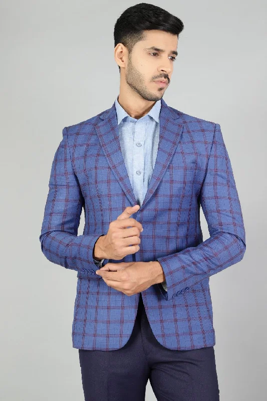 Poly Wool (by Raymonds Mills) Checkered Blue Blazer Casual Men's Japanese 