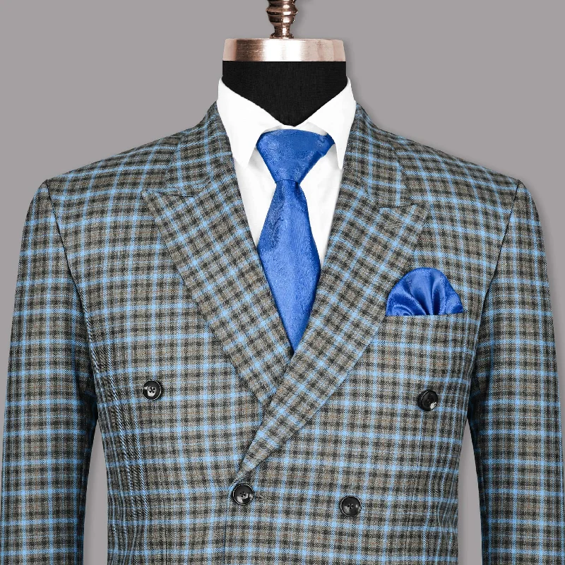 Bandicoot Gray micro Checked Double Breasted Blazer Trendy Men's Scandinavian