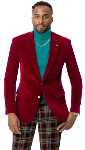 Red Solid Velvet Blazer J134 Luxurious Men's High