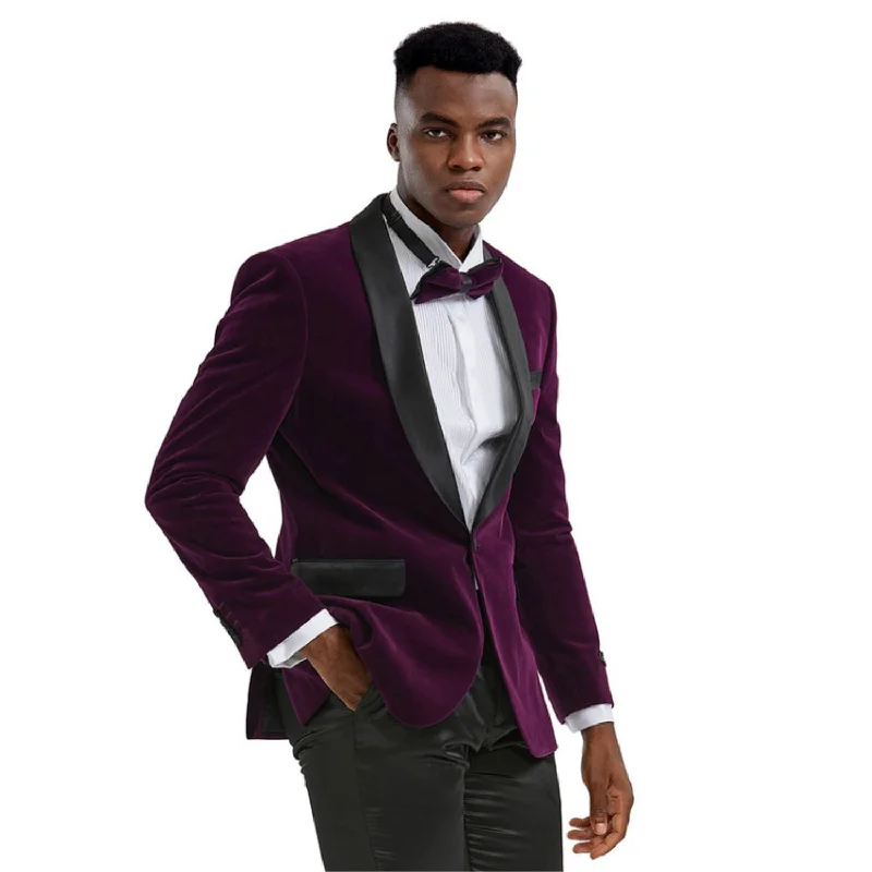 Trendy Tune Collection: Purple Solid Color Single Breasted Slim Fit Blazer Youthful Men's Pop