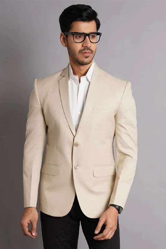 Poly Viscose Beige Solid Blazer Stylish Men's Neon