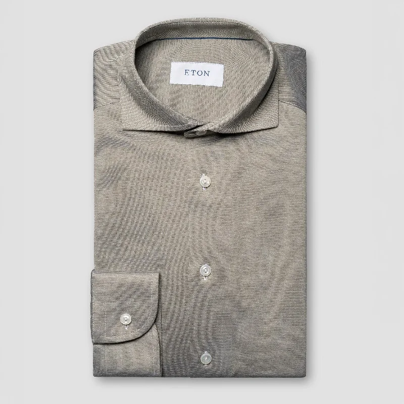 Pale Khaki Green Filo Di Scozia Contemporary Fit Knitted Piqué Shirt Modern Men's 