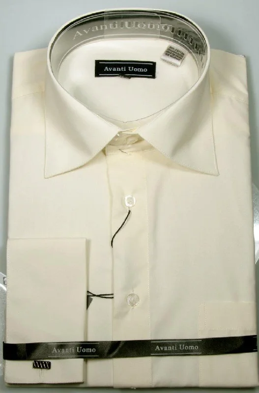 Men's French Cuff Dress Shirt Spread Collar- Color Ecru Refined Men's European