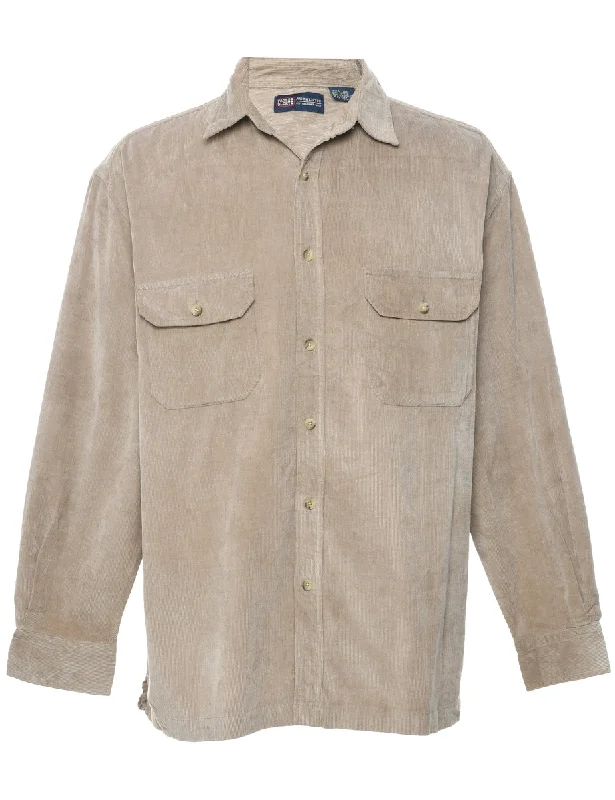 Corduroy Light Brown Shirt - L Sleek Men's Contemporary 