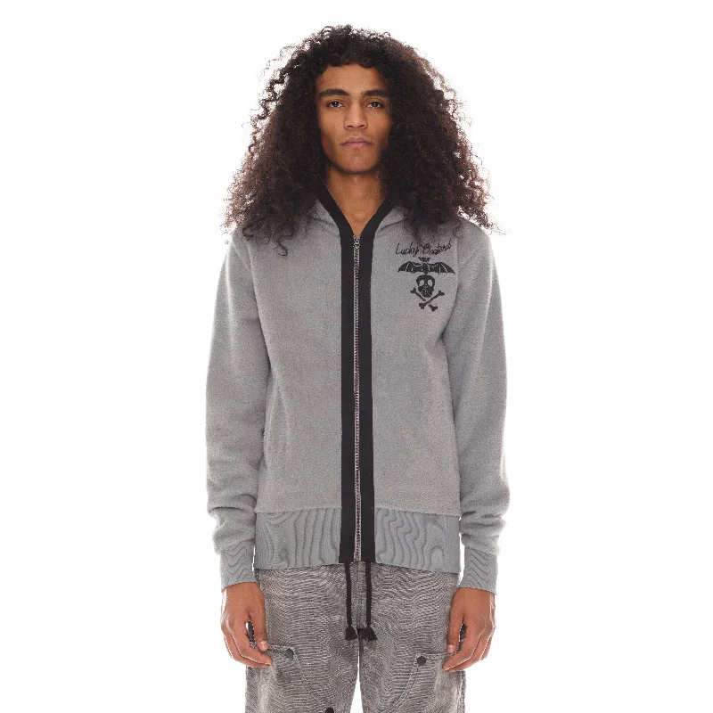 Lucky Bastard Zip Hoody In Heather Grey Casual Men's Loose